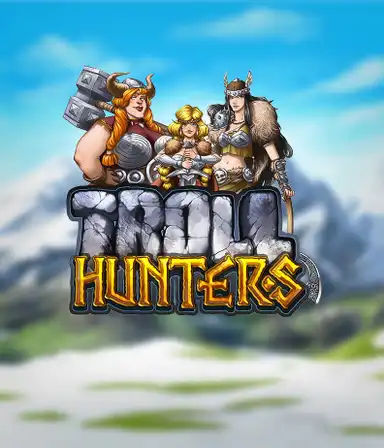 Enter the realm of "Troll Hunters," where fierce Viking warriors prepare to confront their foes. The logo displays a male and female Viking, dressed for battle, with a chilly mountainous backdrop. They radiate bravery and might, reflecting the core of the game's adventurous theme.